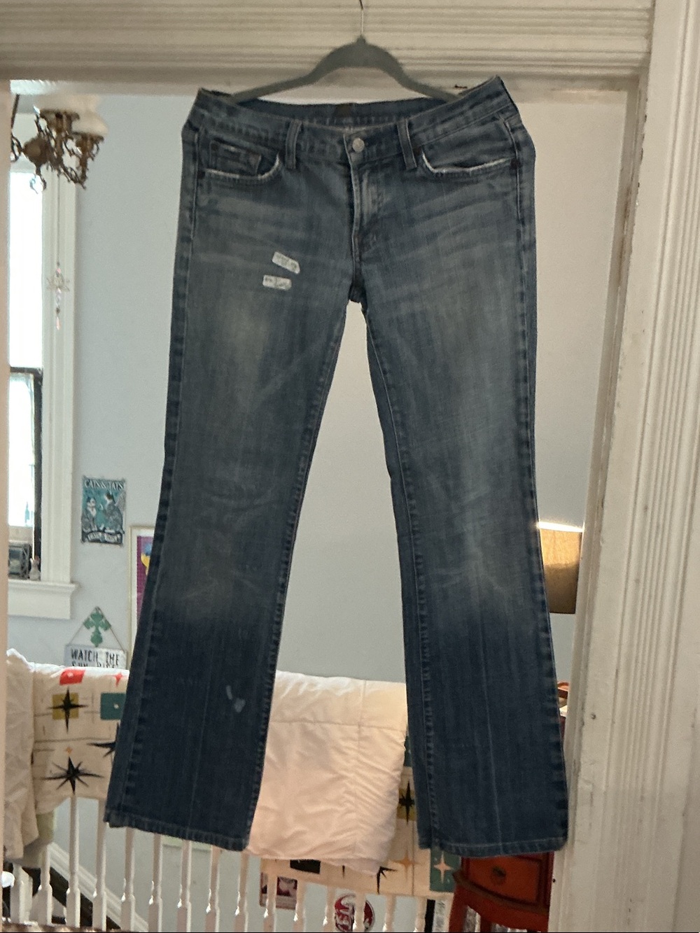 7 For All Mankind Distressed Medium Blue Flare Jeans size 29